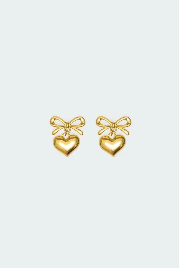 Bow Heart Charm Earrings