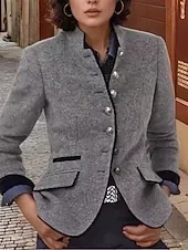 Women's Trench Coat Warm Comfortable Pocket Buttons Fashion Outdoor Plain Going out Weekend Single Breasted Regular Stand Collar Regular Fit Long Sleeve Outerwear Coffee Gray Fall Winter