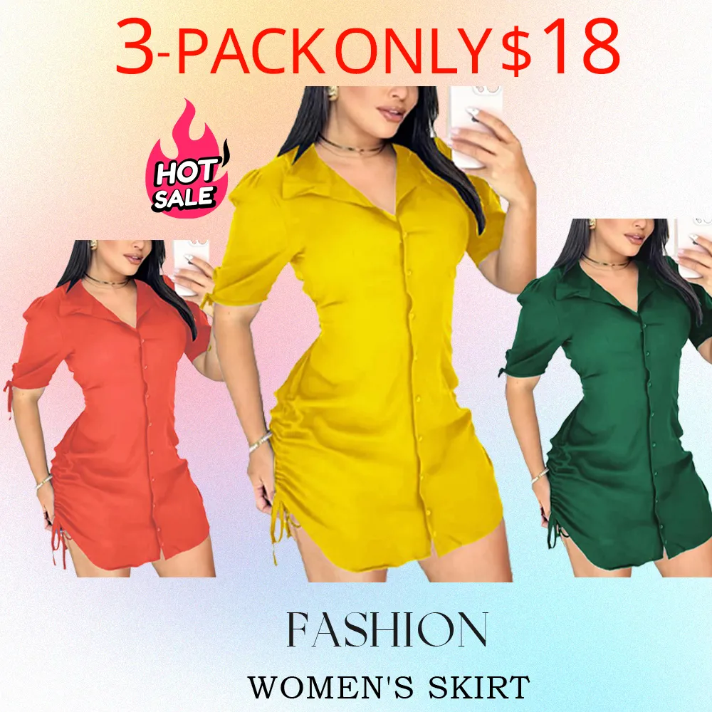 Women's Shirt Collar Dress – Curved Hem & Button Detail