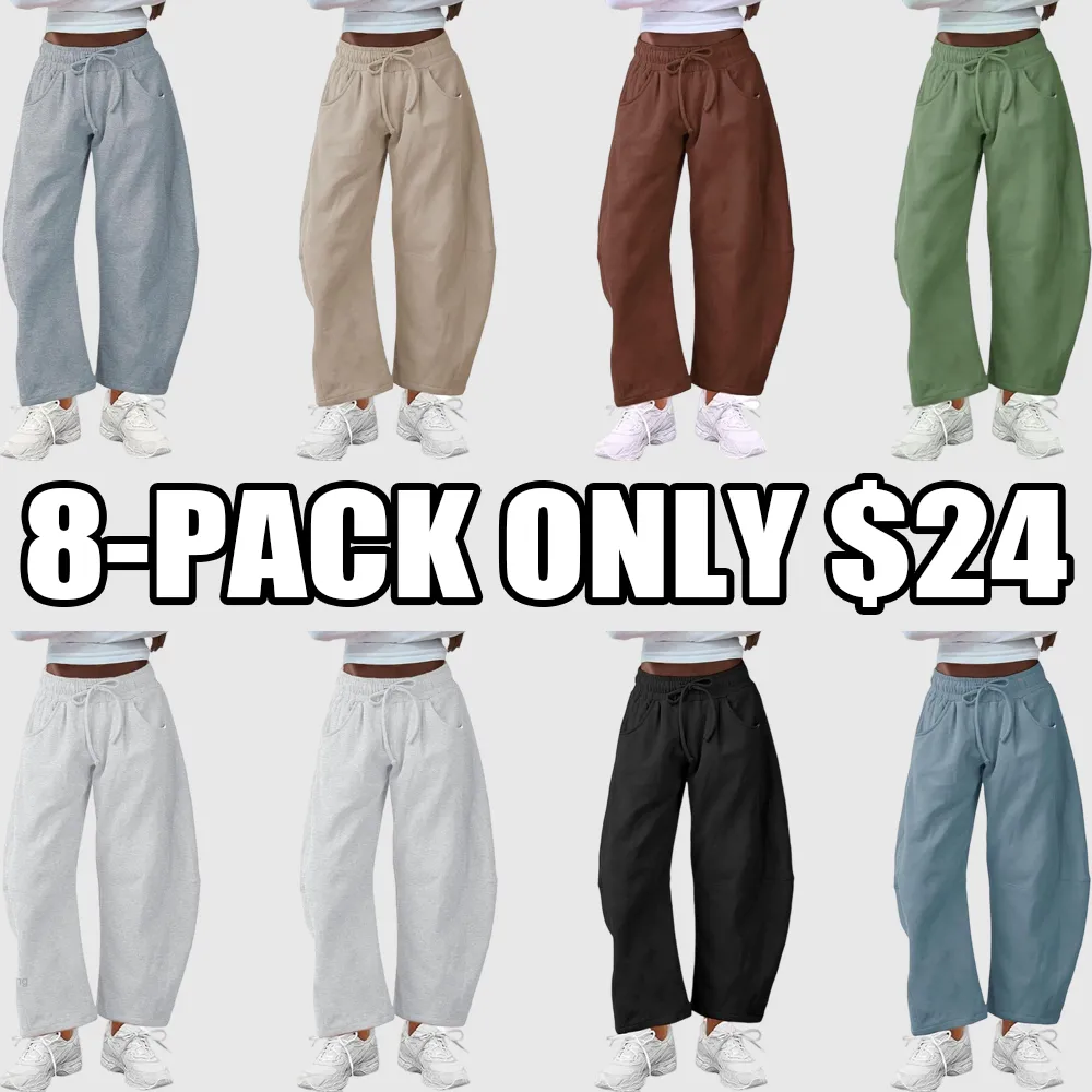 Women's Cotton Barrel-Leg Sweatpants (Drawstring Waist, Pockets)
