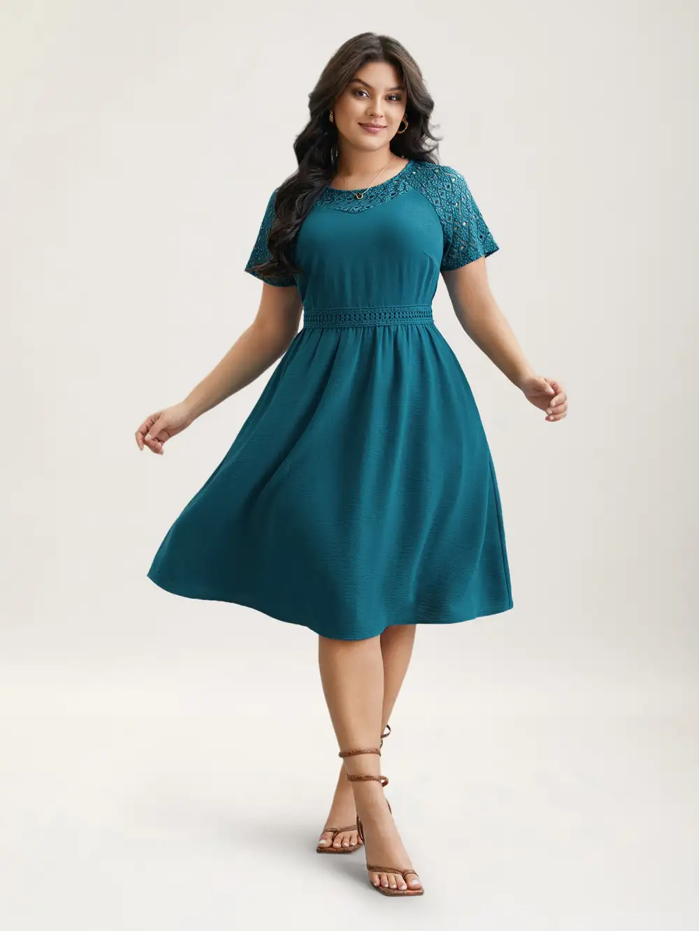 Lace Cut-Out Raglan Sleeve Pockets Midi Dress