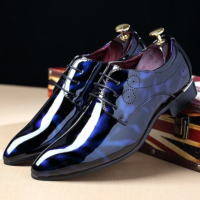 Men's Oxfords Dress Shoes Business Classic British Daily Party & Evening Office & Career Patent Leather Breathable Wear Proof Black Burgundy Royal Blue Summer Spring Fall