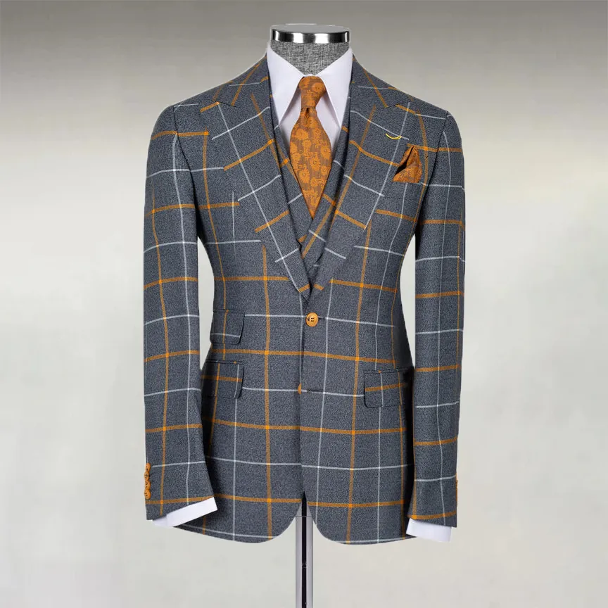 Men's Business Contrast Plaid Two Button Lapel Blazer