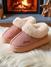 Women's Faux Fur Lined Slip-On Slippers with , Warm Winter Indoor House Shoes for Winter, Bedroom and Cozy Home Wear