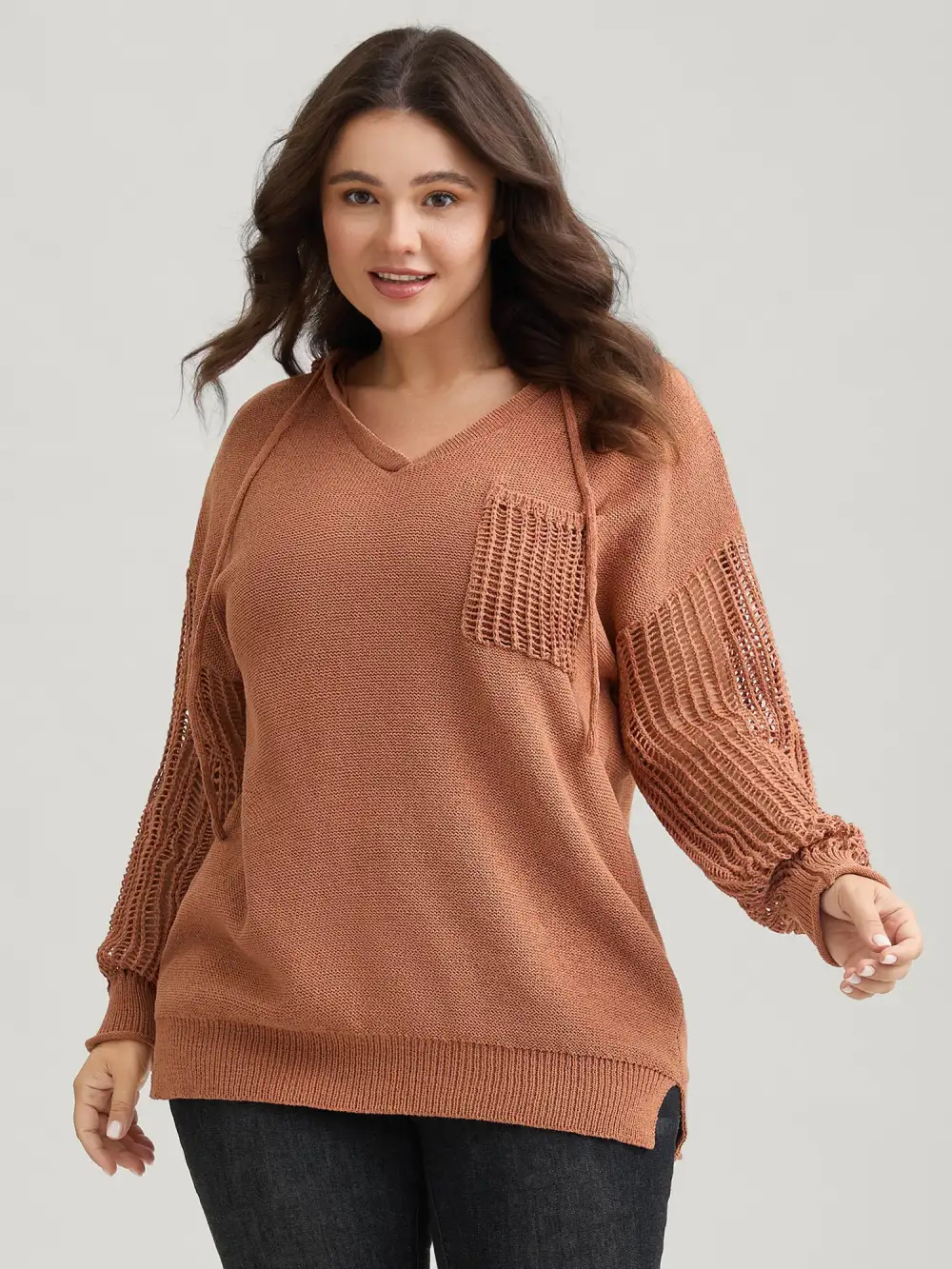 Hooded Drawstring Cut Out Pocket Pullover