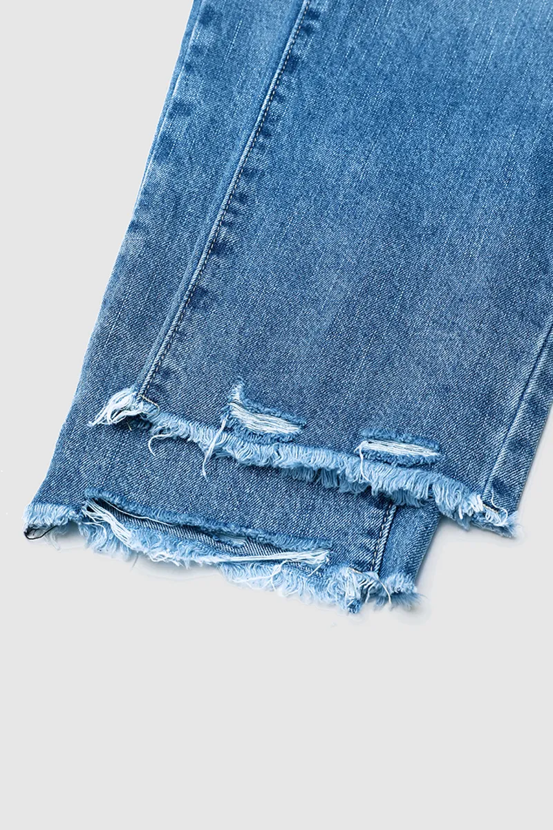 Ripped Raw Hem Zip Fly Jeans