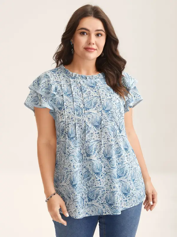 Paisley Print Ruffled Layered Sleeve Blouse