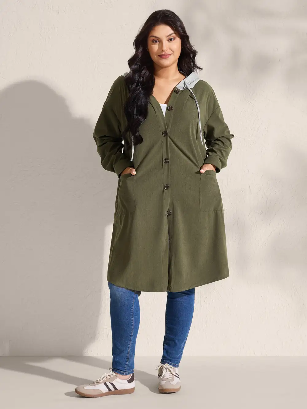 Hooded Button-Front Pockets Jacket