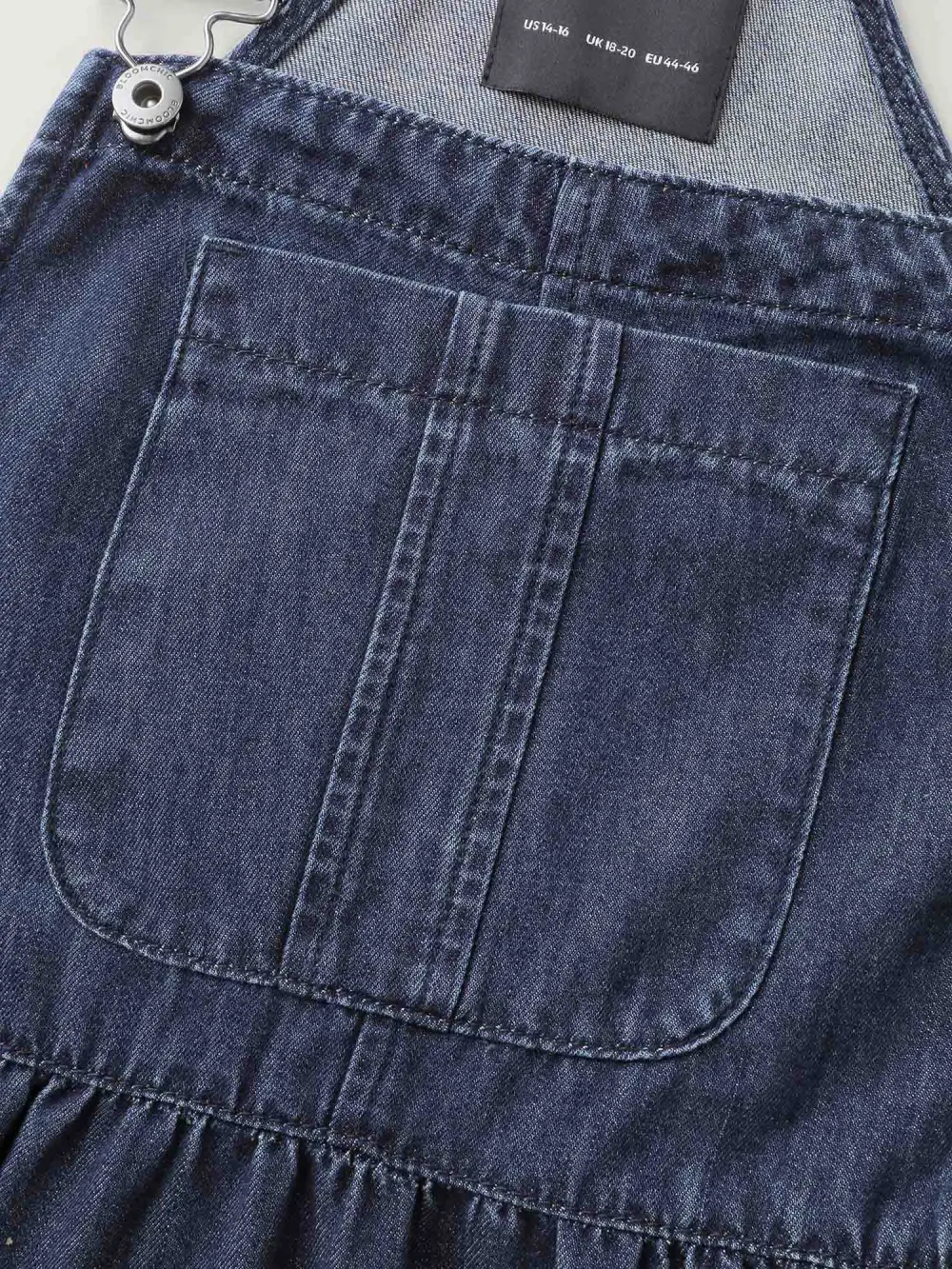 Denim Adjustable Overall Straps Pockets Midi Dress