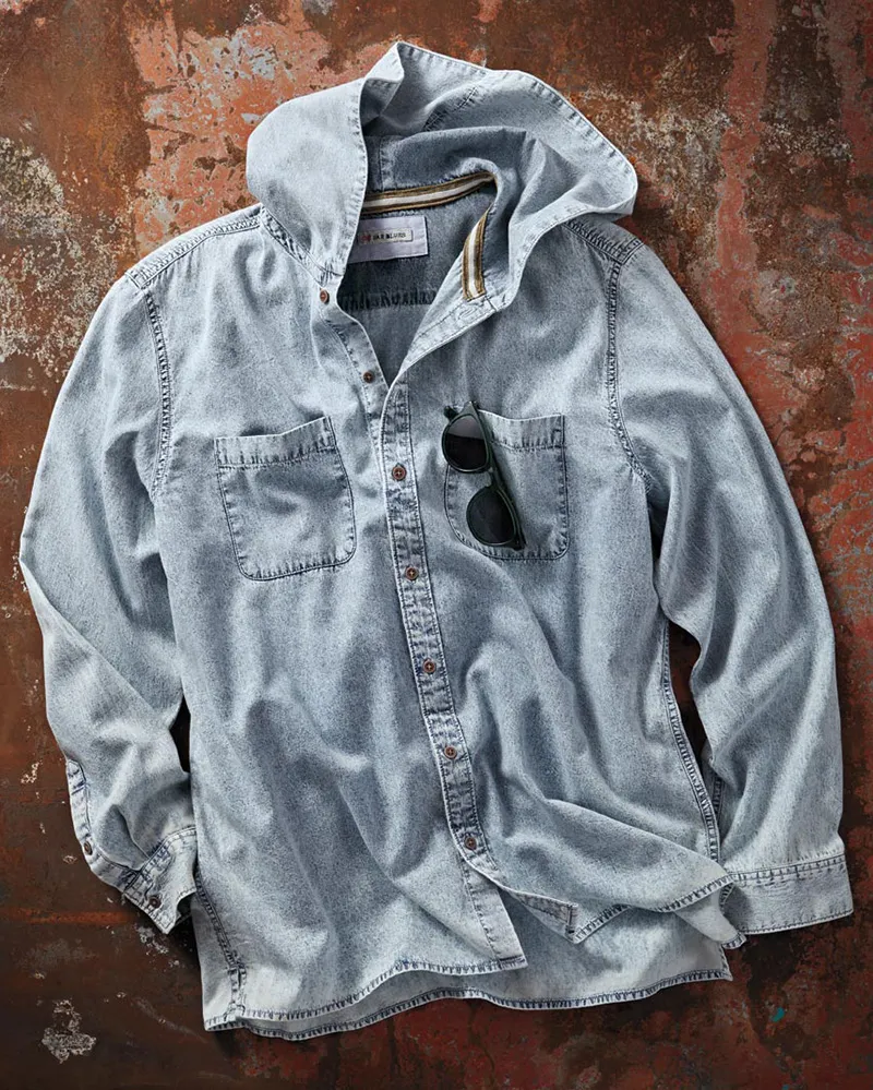 Men's long sleeve casual shirt with hood