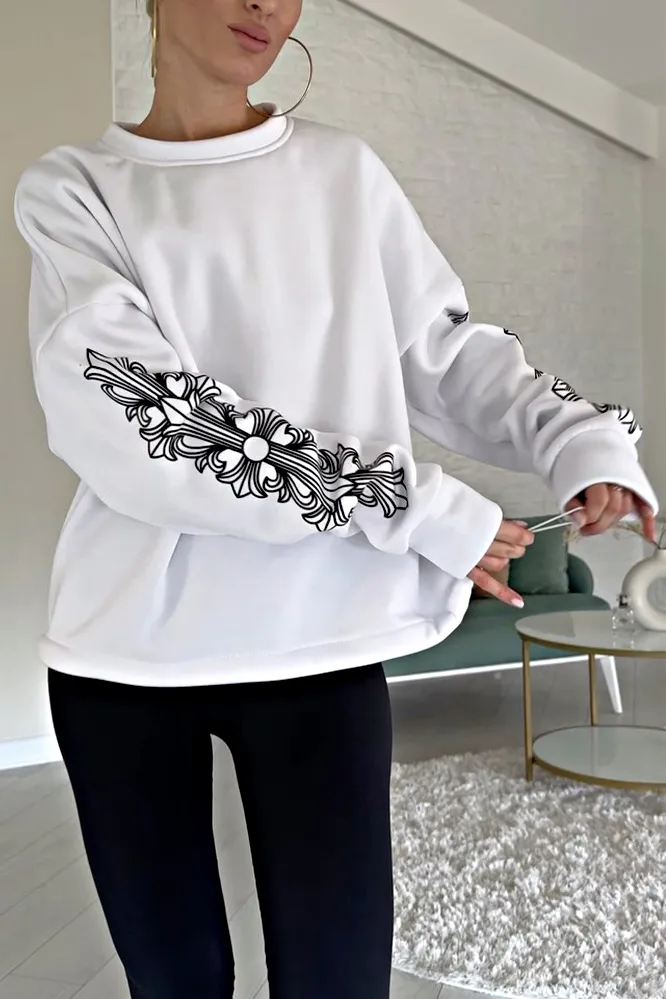 Women's patterned round neck sweatshirt