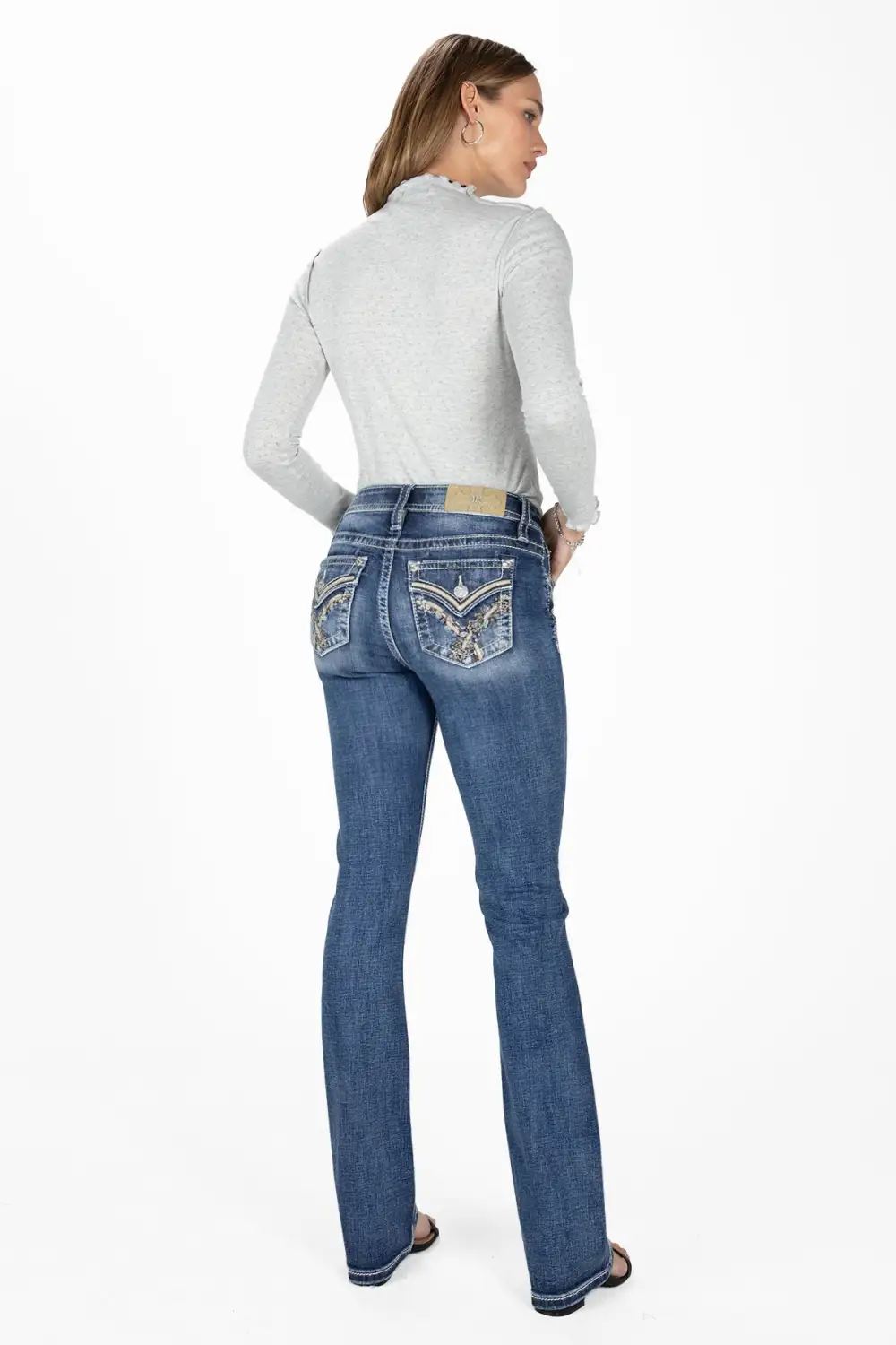 Leaf Vine Cross Stitch Bootcut Jeans