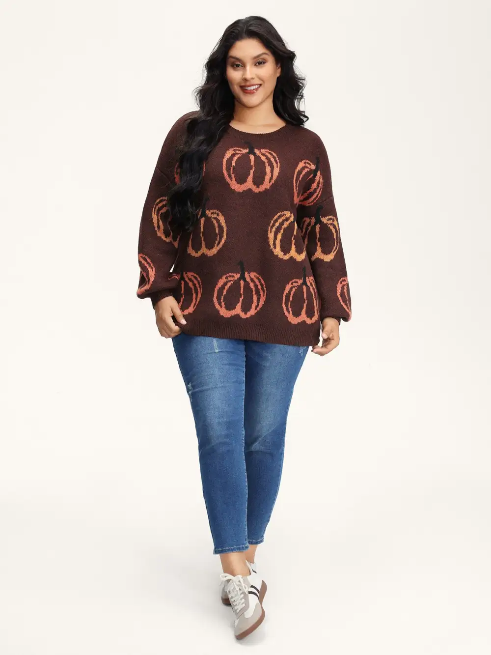 Pumpkin Patch Print Drop Shoulder Pullover