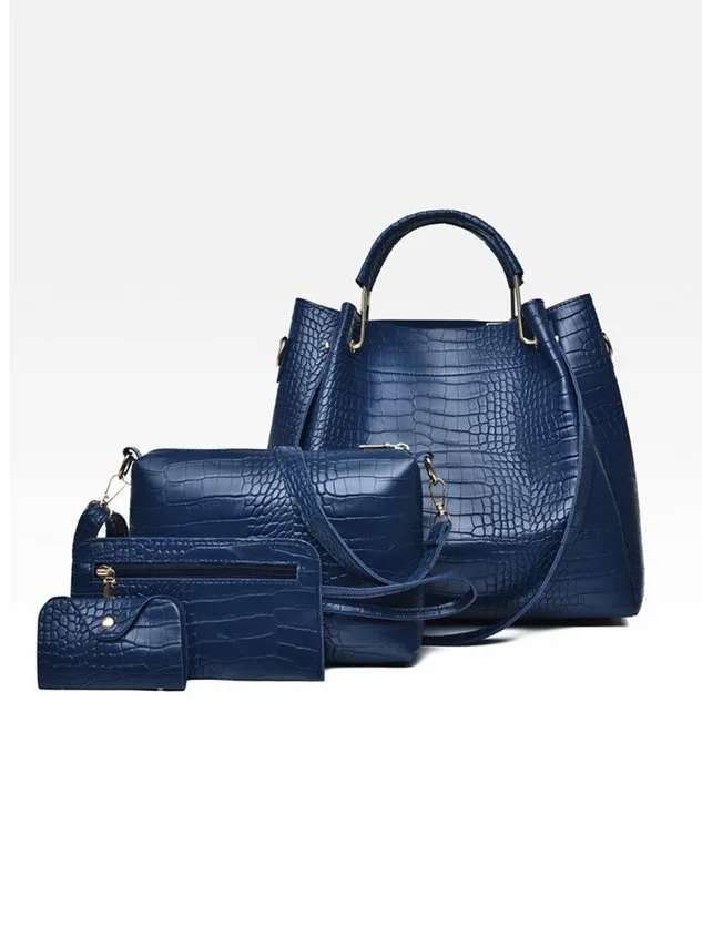 4pcs/set Large Capacity Crocodile Embossed Handbag Commuting Tote Bag with Crossbody Strap