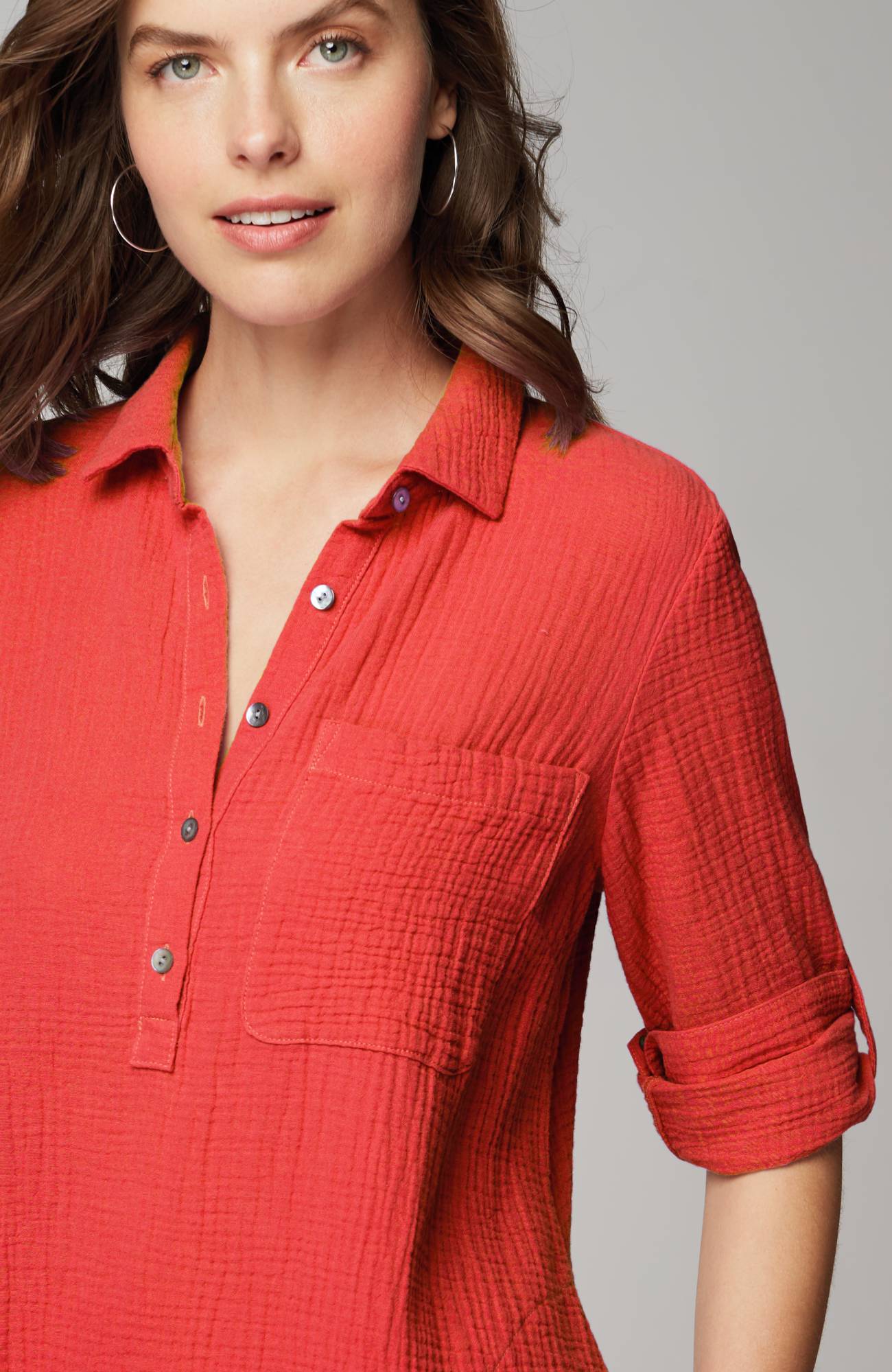 Cotton-Gauze One-Pocket Shirtdress