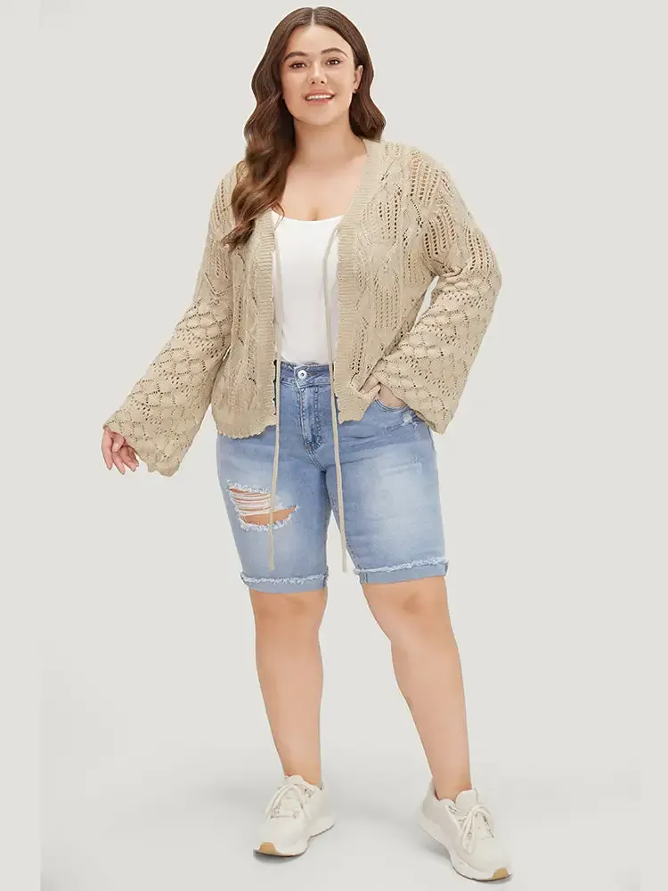 Hollow Out Bell Sleeve Tie Front Cardigan