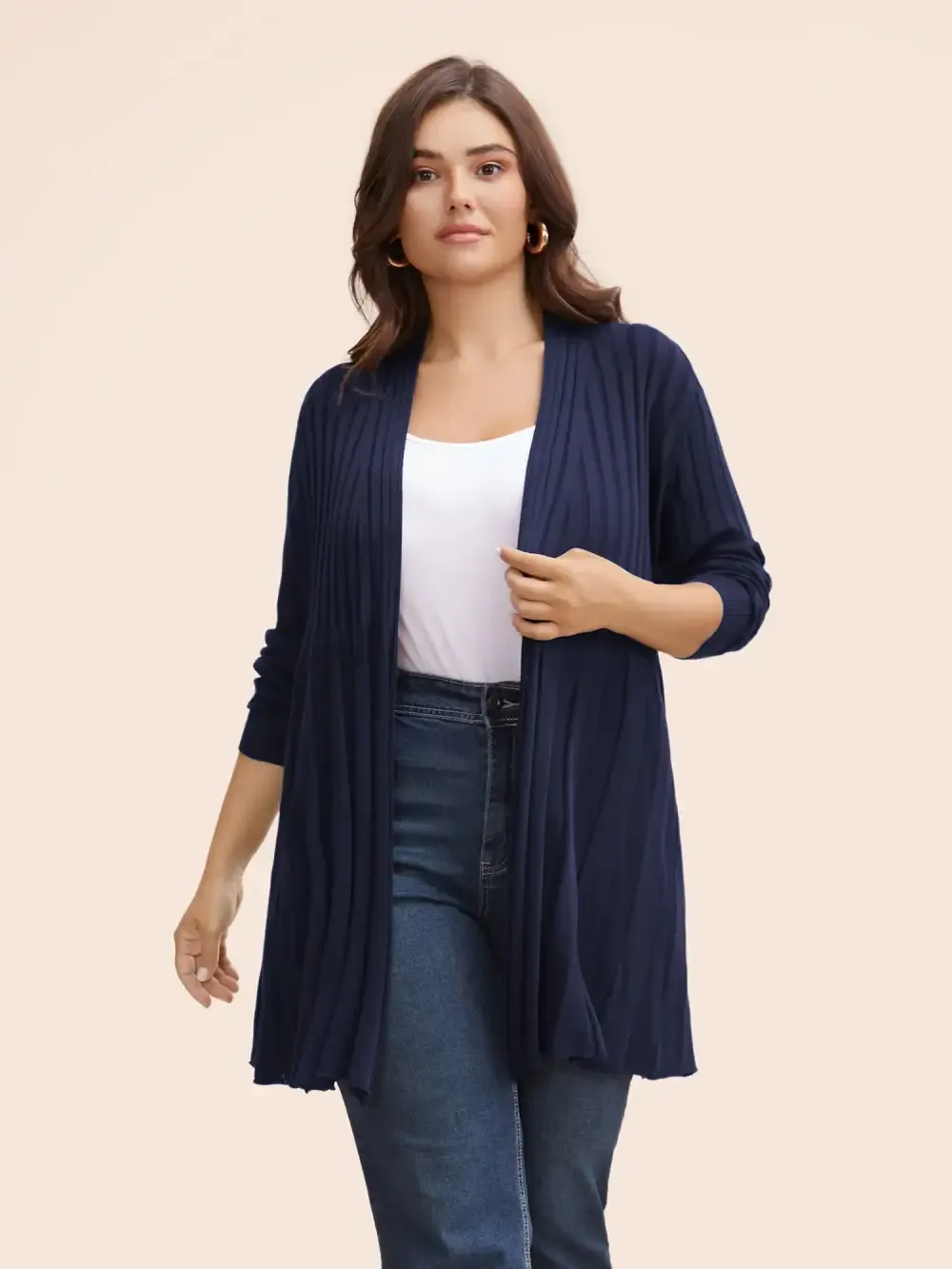 Plain Textured Kimono Collar Cardigan