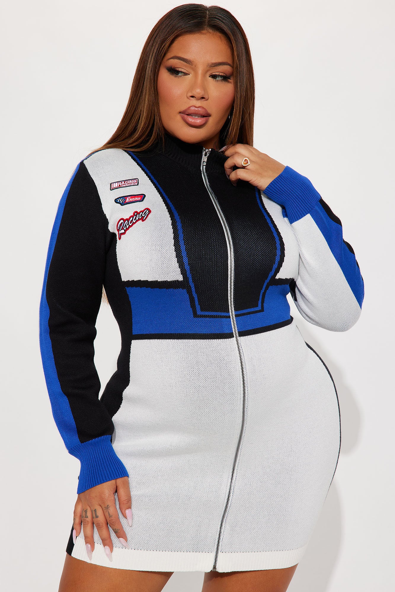 Start Your Engine Sweater Mini Dress - Blue