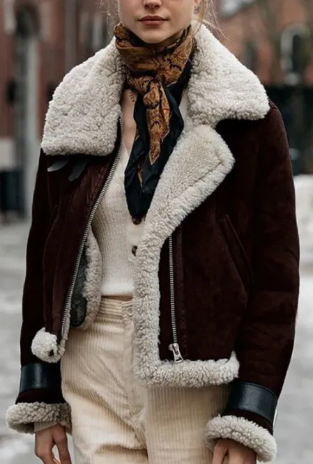 Women's Lambs Wool and Fur Aviator Jacket