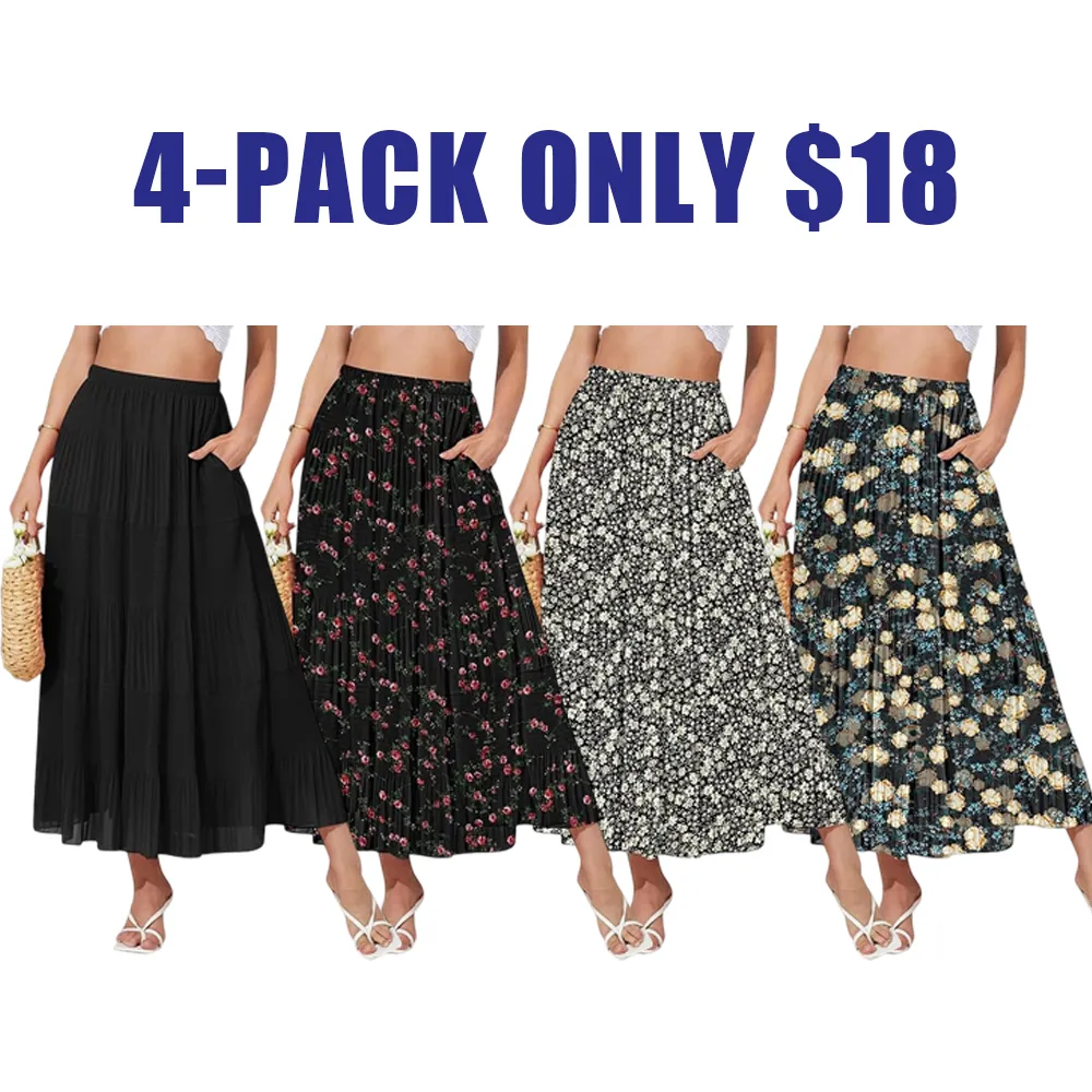 Women's High-Waisted Boho Chiffon Maxi Skirt with Pockets