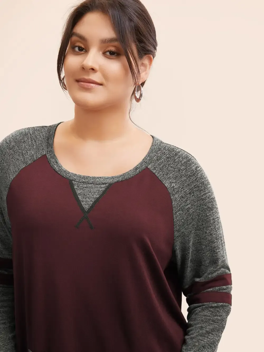 Striped Contrast Pocket Raglan Sleeve High Low Hem Sweatshirt