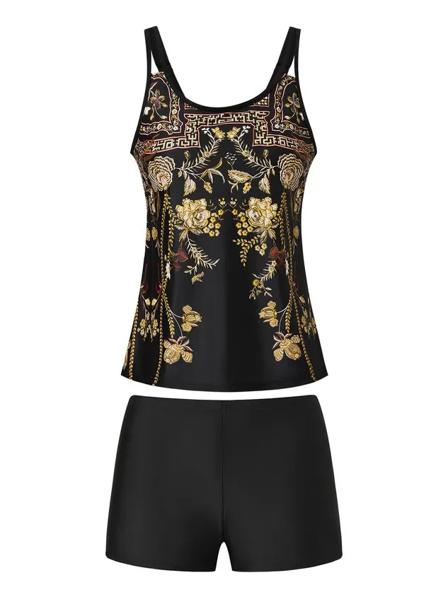 Casual Floral Printing Spaghetti Tankinis Two-Piece Set