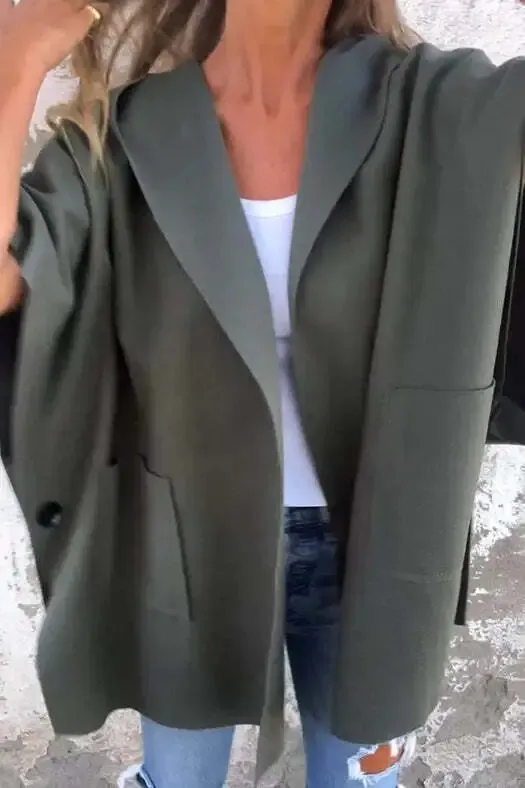 Casual Solid Color Pocket Turndown Collar Outerwear