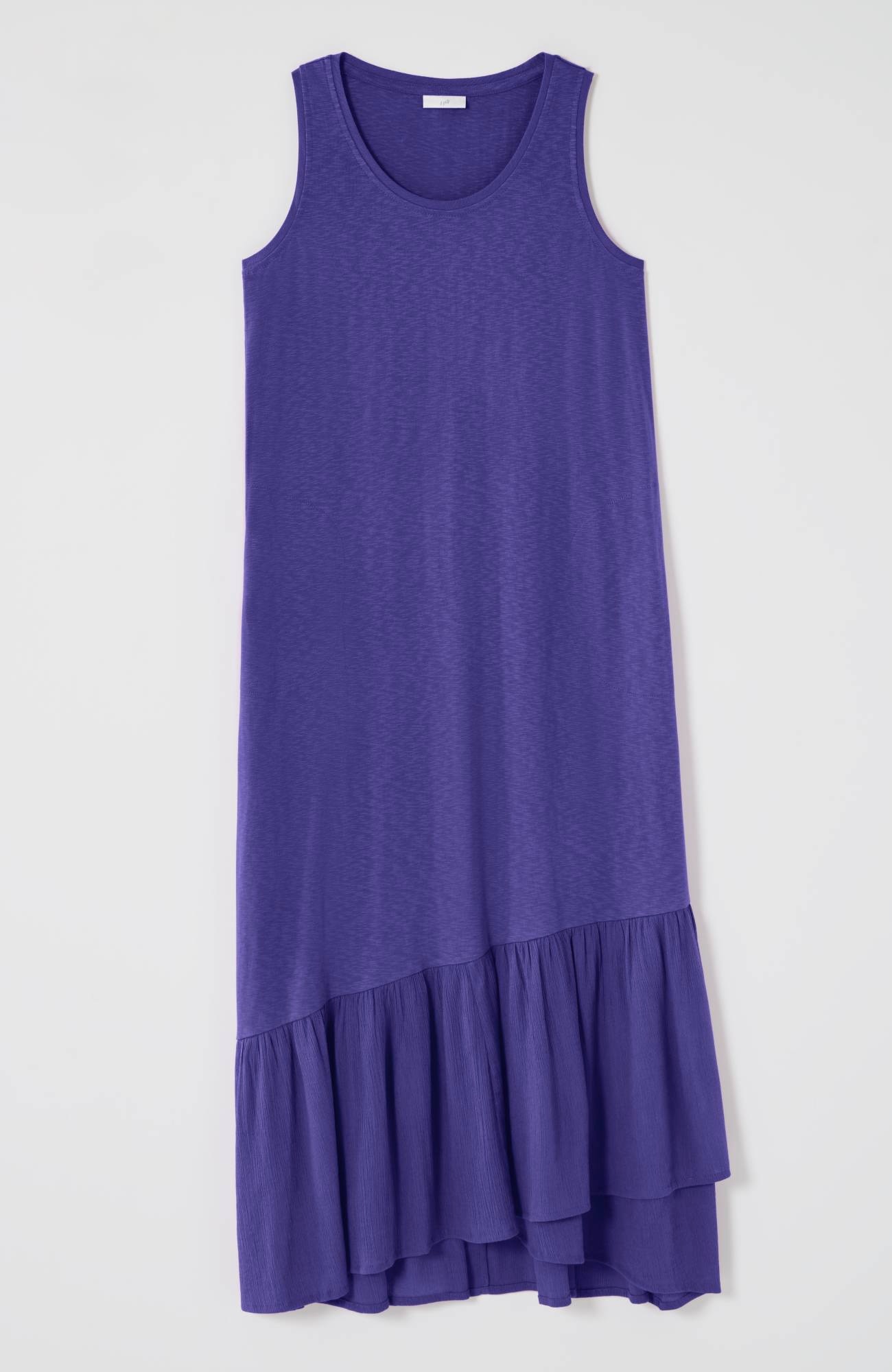 Mixed-Media Flounced-Hem Knit Dress