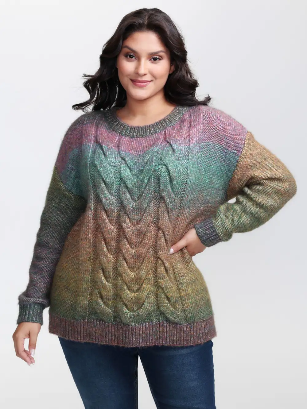 Heather Color Gradient Drop Shoulder Pullover