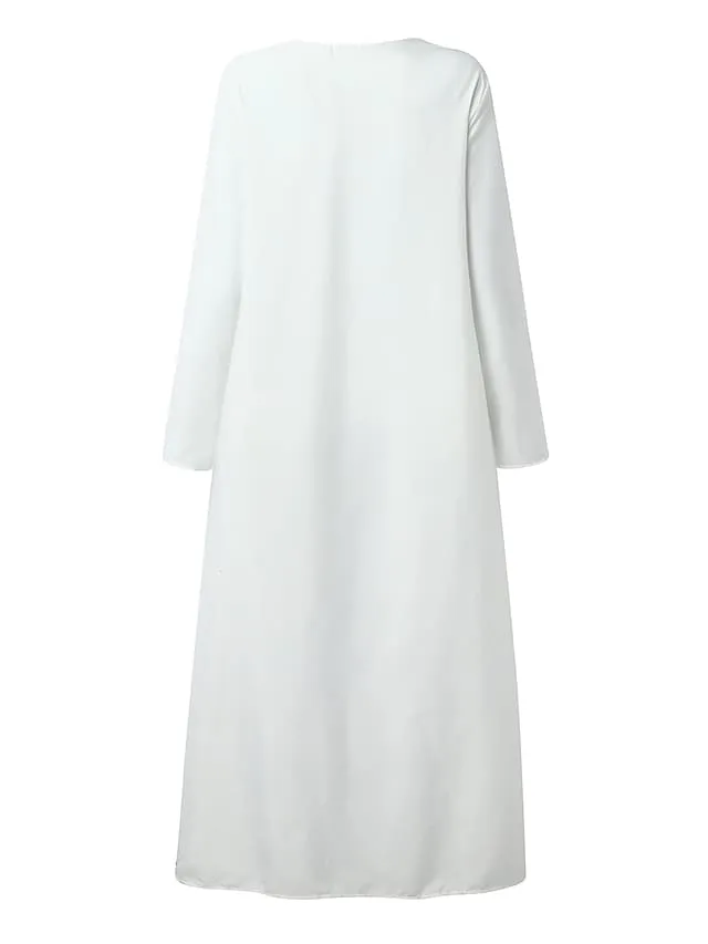 Women's Shift Dress Swing Dress Long Dress Maxi Dress Green Blue Grey White Black Long Sleeve Feather Butterfly Pocket Print Summer Spring V Neck Stylish Casual Dress 2023 S M L XL XXL XXXL 4XL 5XL