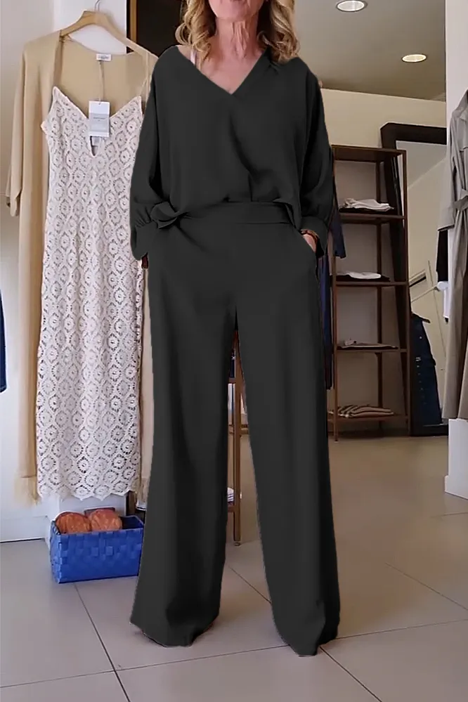 Women's Solid Color loose top & Pants Two Piece Set