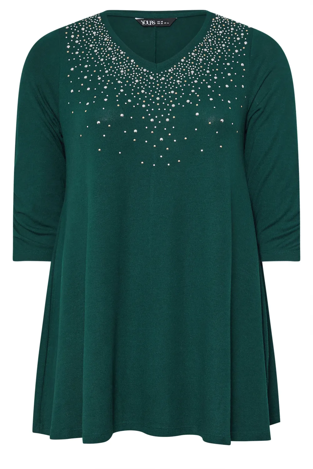 YOURS Curve Black Diamante Stud Swing Top