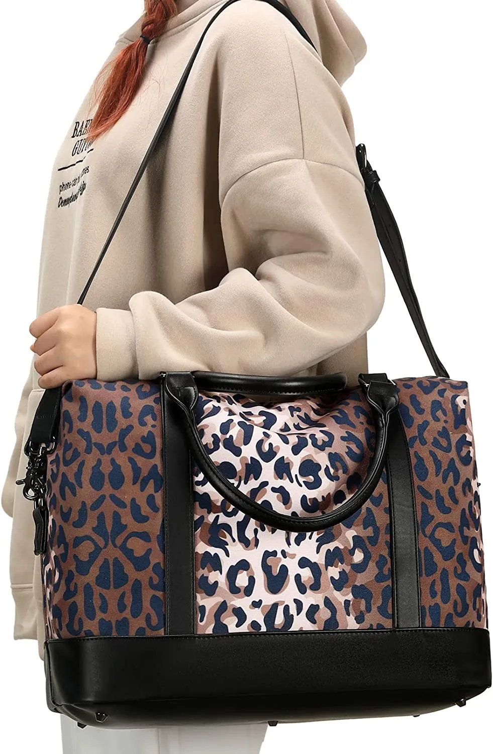 Ladies Canvas Weekender Bag Overnight Carry-on Tote Duffel in Trolley Handle