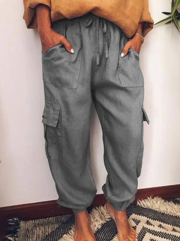 Casual Pockets Cotton-Blend Pants（⚡Clearance Sale）