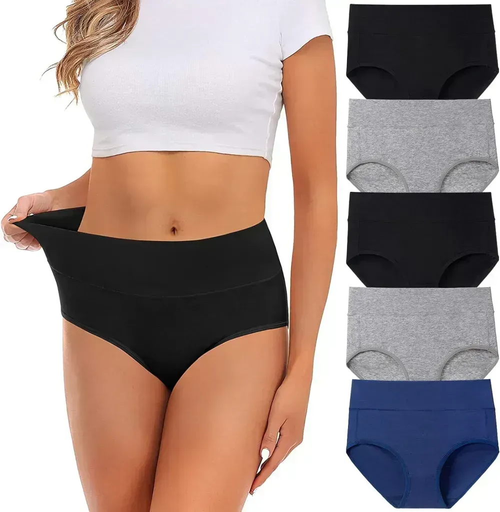 Womens Underwear,Cotton Mid Waist No Muffin Top Full Coverage Brief Ladies Panties Lingerie Undergarments for Women Multipack
