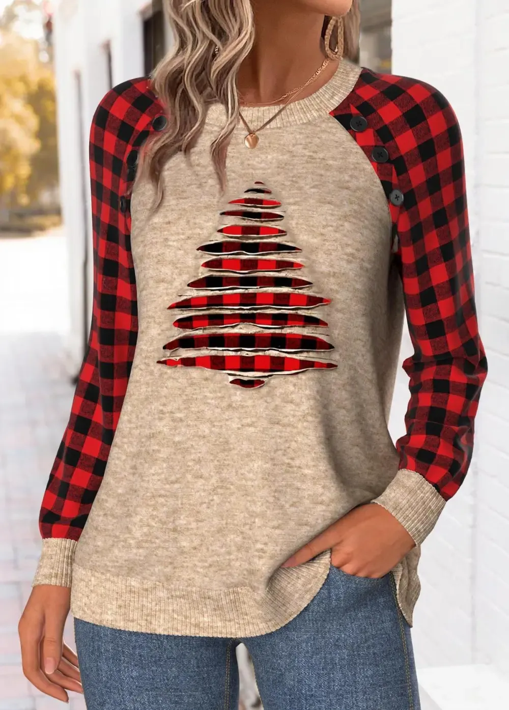 Christmas Light Camel Tummy Coverage Long Sleeve Sweatshirt