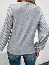 Women's Texture Blouse T Shirt Tee Top Plain Fashion Modern Long Sleeve Crew Neck Regular Tops Daily Going out Patchwork Gray Spring Fall