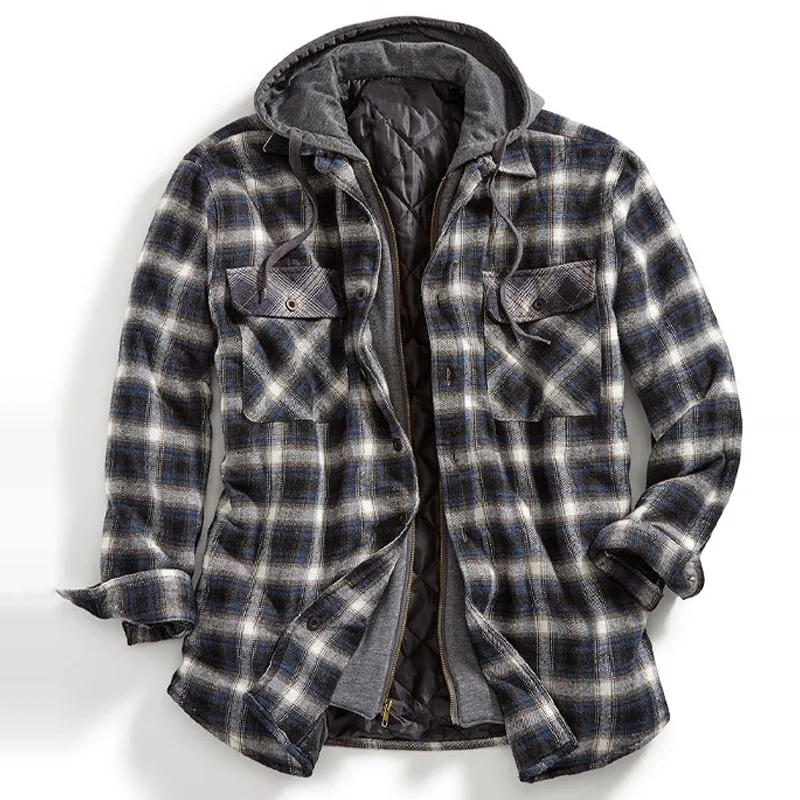 Mens Winter Plaid Thick Casual Jacket