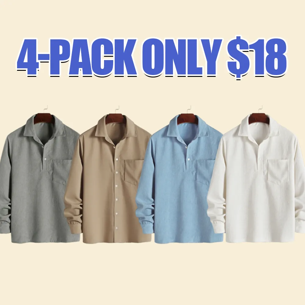 Men's Plain Pocket Half Button Corduroy Shirt, Casual Comfy Regular Fit Long Sleeve Collared Top For Fall & Winter