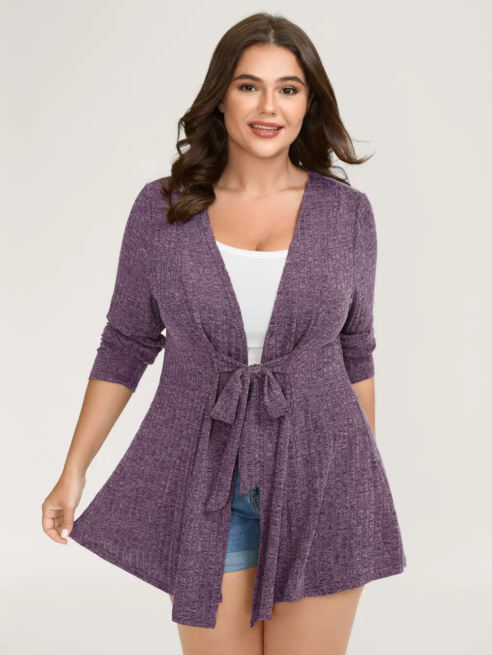 Heather Ribbed Supersoft Front-Tie Jacket