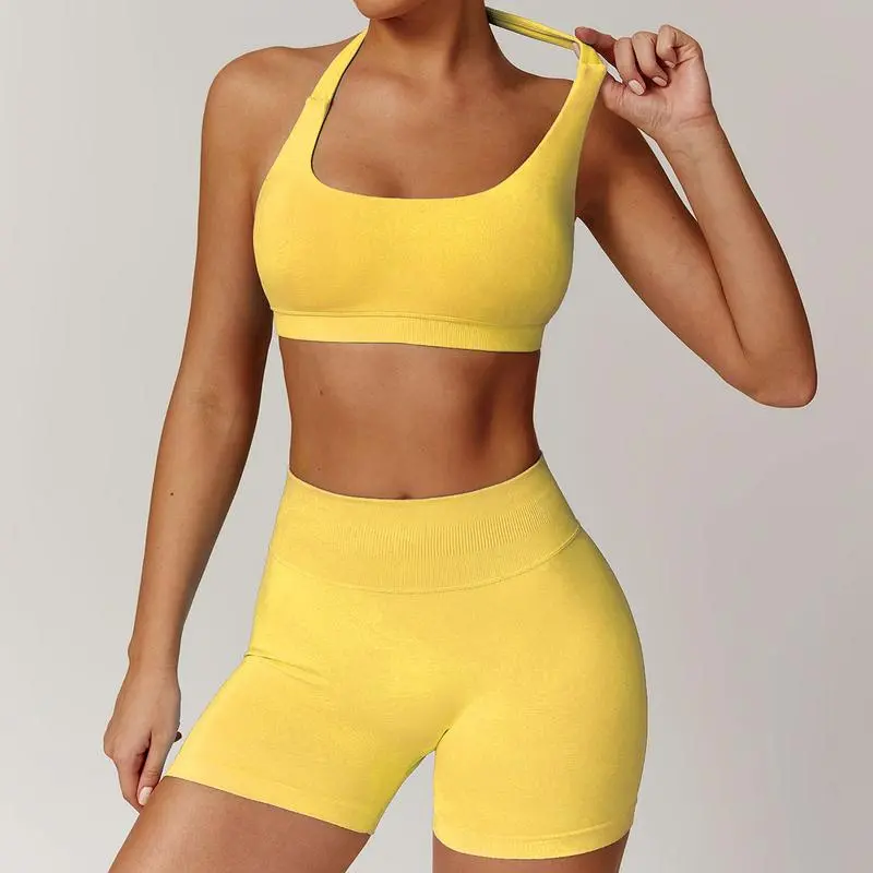 Women's Backless Halter Crop Top & High Waist Shorts Activewear Set