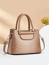 Elegant Croc-Embossed Faux Leather Handbag – Stylish Top Handle Purse with Detachable Shoulder Strap, Luxury Tote Bag for Women, Perfect for Work, Parties & Formal Events Black Pink Red