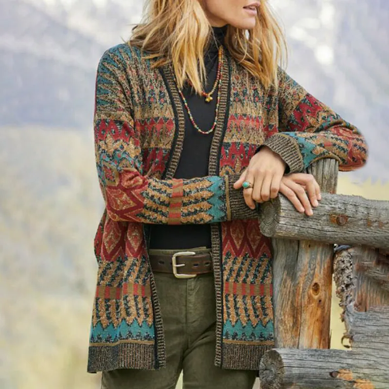 Women's Vintage Ethnic Autumn V-Neck Sweater Cardigan