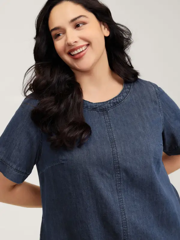 Denim Pockets Button Back Mini Dress