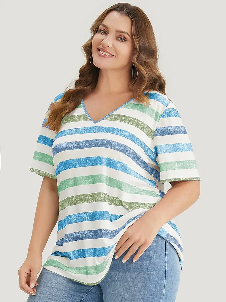 Striped Contrast V Neck T-shirt