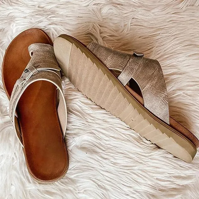 Women's Sandals Orthopedic Sandals Bunion Sandals Plus Size Daily Beach Summer Buckle Flat Heel Casual Faux Leather Loafer Solid Colored Black Brown Gray