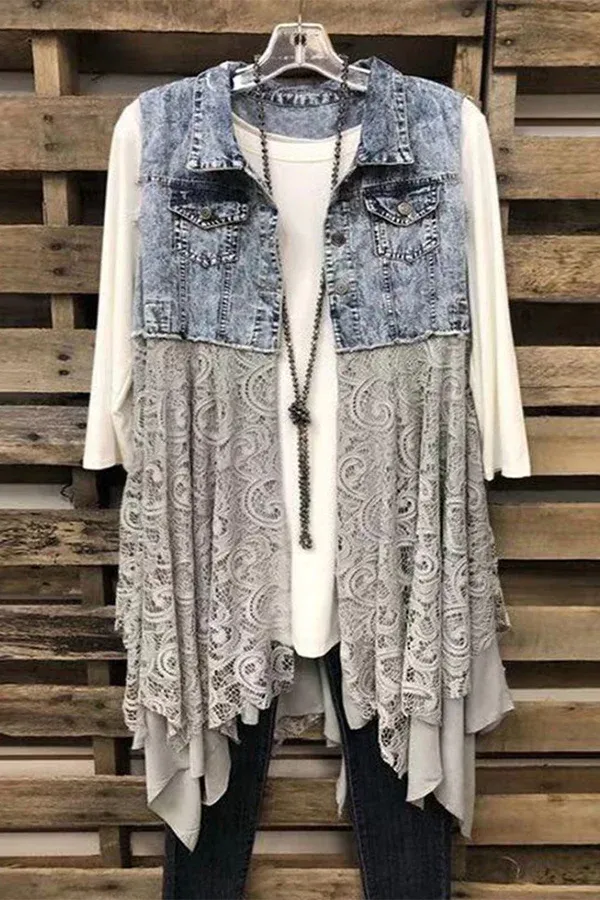 Denim Tank Top Lace Hem Dress