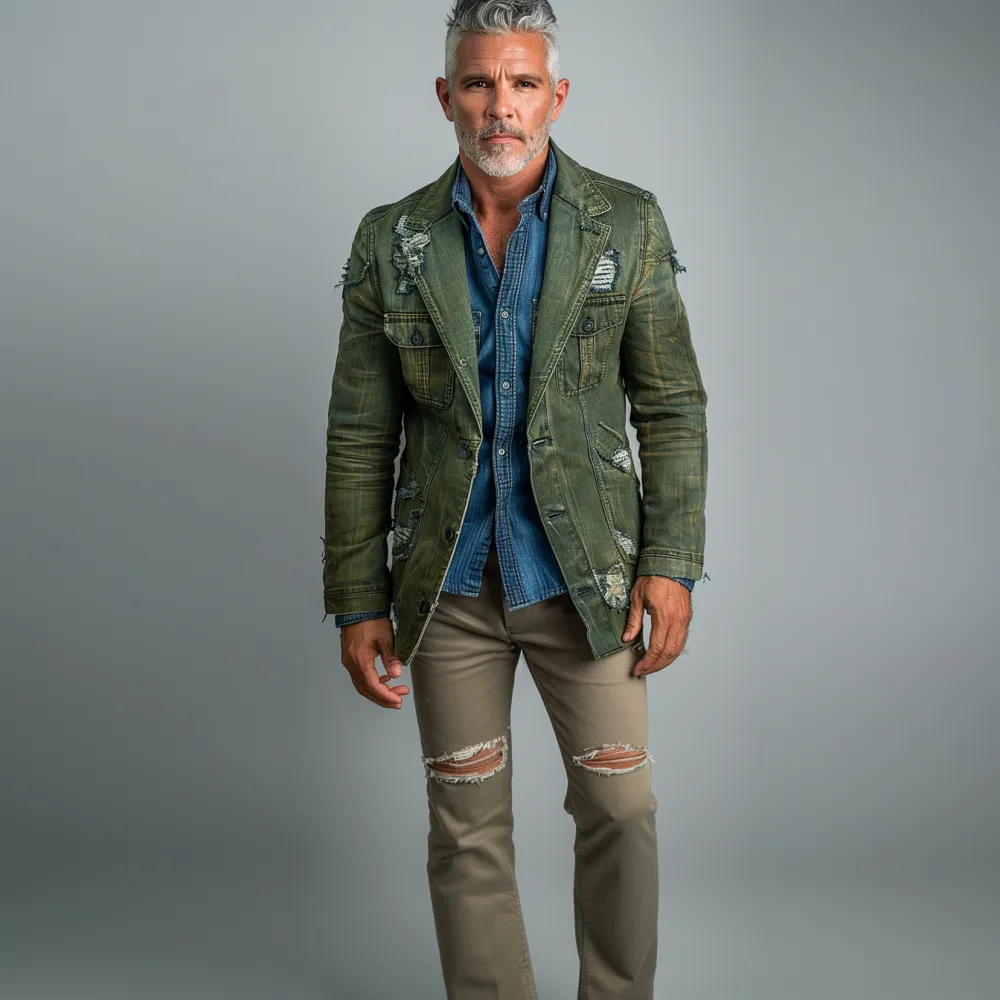 Men's Vintage Ripped Long Sleeve Jackets