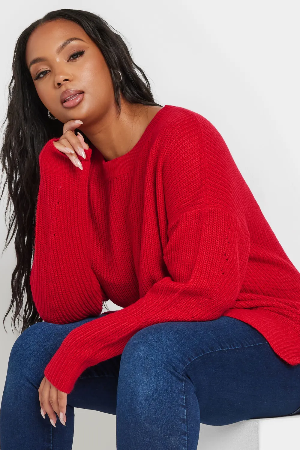 YOURS Curve Navy Blue Drop Shoulder Knitted Jumper