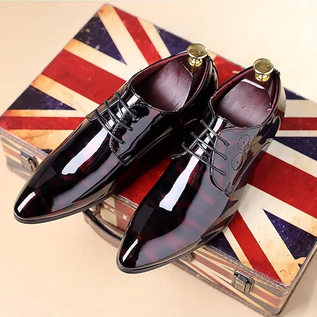 Men's Oxfords Dress Shoes Business Classic British Daily Party & Evening Office & Career Patent Leather Breathable Wear Proof Black Burgundy Royal Blue Summer Spring Fall